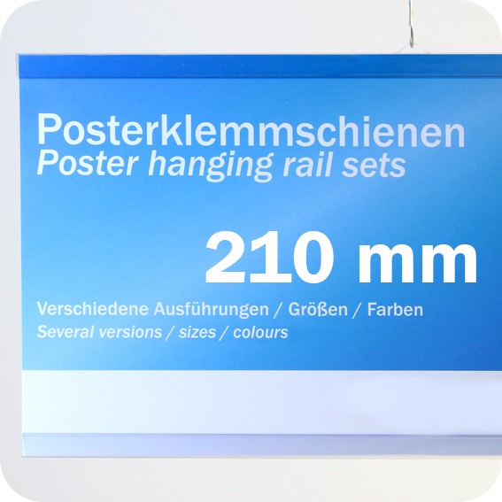 Plastikinių laikiklių komplektas plakatams, 210mm, su 1 kabliuku, skaidrūs (1 pora)