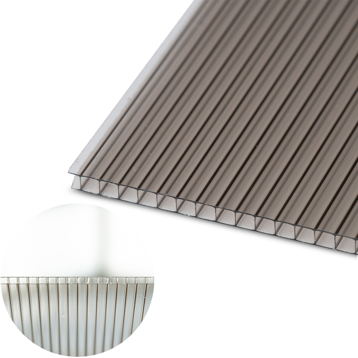 ARLA Polikarbonato plokštė PC Multiclear Box 6000x2100x6 mm, 1 kameros, bronzinė 1,3kg/m2