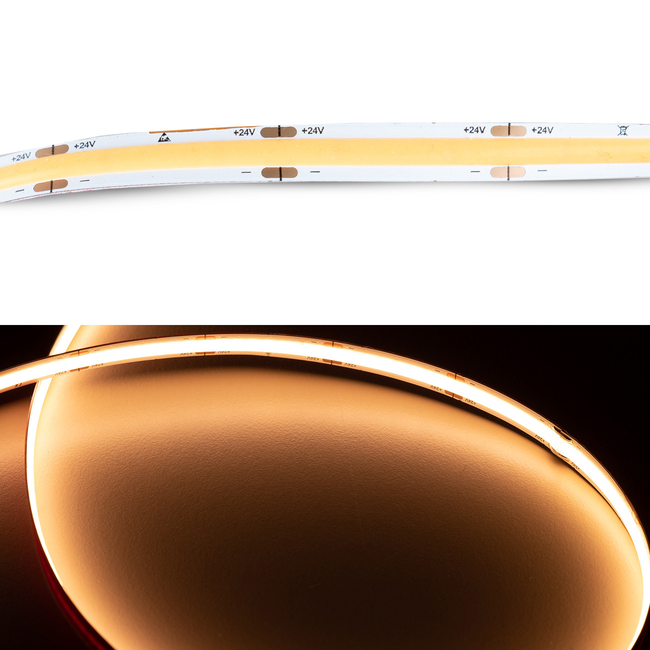 Horizontali lanksti LED juosta COB 512LED/12W/m 24V, šiltai balta
