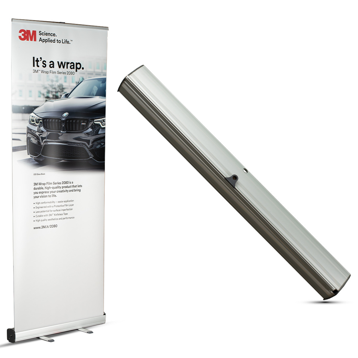 Stendas IGEPA Tweet Roll up vienpusis, model 10, (850x2000mm) sidabrinis