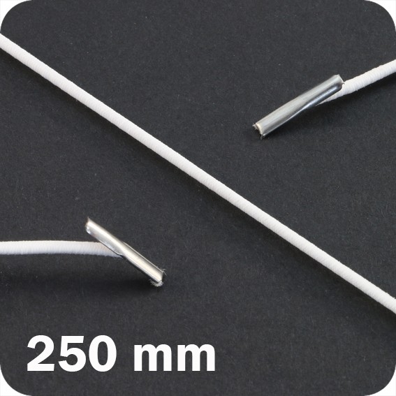 Apvalios elastinės gumelės su 2 metaliniais antgaliais 250mm ilgio, baltos sp. (100vnt.)