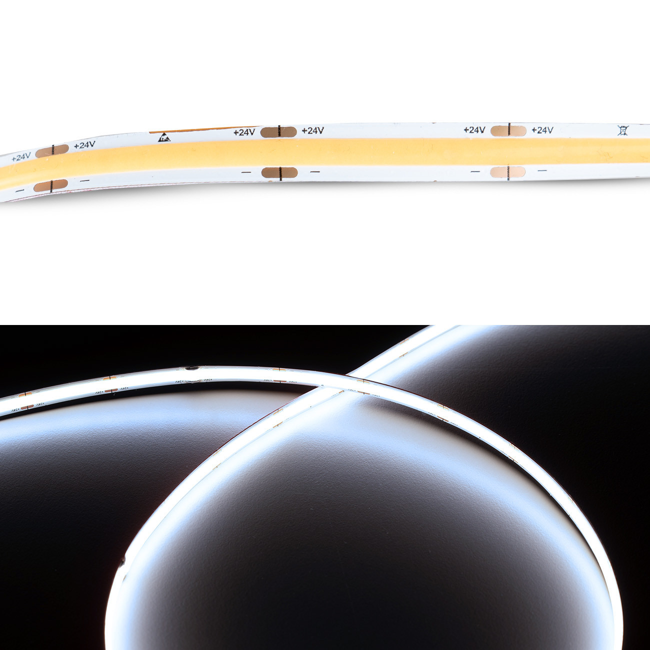 Horizontali lanksti LED juosta COB 512LED/12W/m 24V, šalta balta