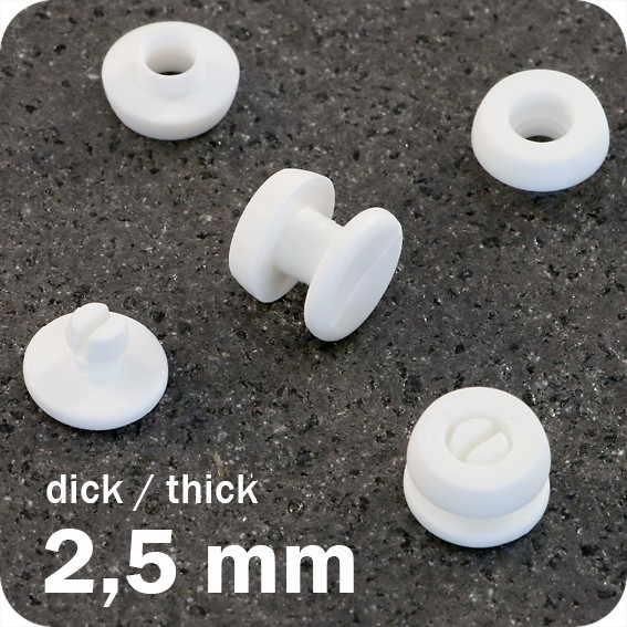 Plastikinės spaudės, baltos sp., 2,5mm ilgio