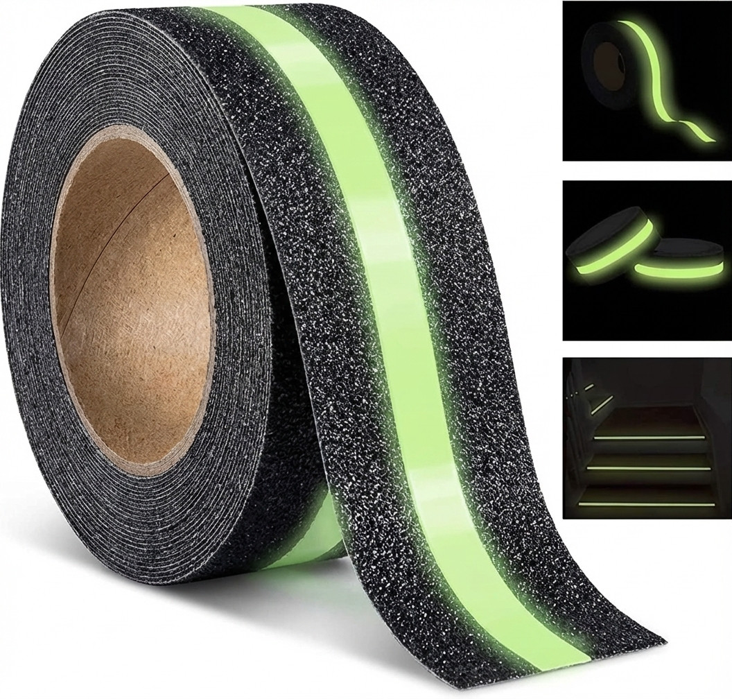 Lipni juosta Safety-Grip (5 cm x 15 m), juoda fosforinė