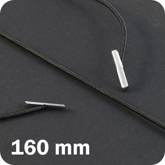 Apvalios elastinės gumelės su 2 metaliniais antgaliais 160mm ilgio, juodos sp. (100vnt.)