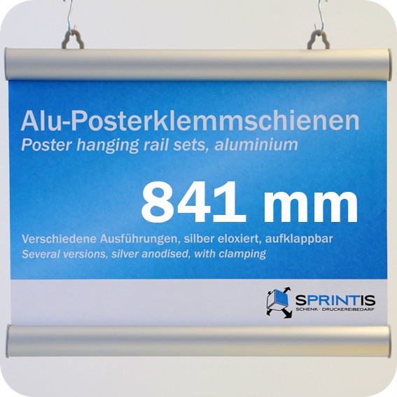 Laikiklių komplektas plakatams, 841mm, su 2 kabliukais, aliuminio rėmas (1 pora)