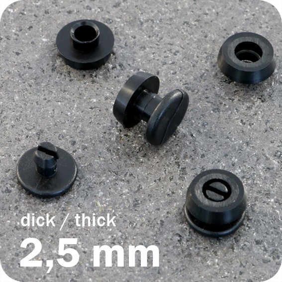 Plastikinės spaudės, juodos sp., 2,5mm ilgio