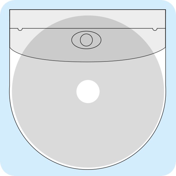 Lipnios CD įmautės 126 x 126mm su užklijuojamu atvartu, užapvalintos, skaidrios