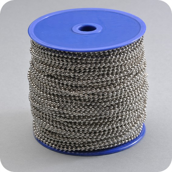 Metalinė nikeliuota burbuliukų grandinėlė, ritėje 100m ilgio, burbuliuko dn-2,4mm
