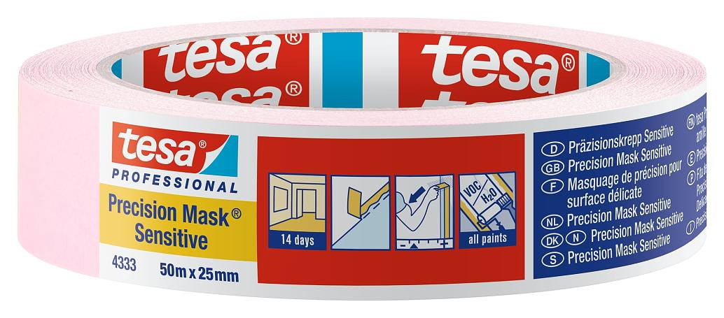 TESA Apsauginė dažymo juosta Tesa 4333 jautriems paviršiams (25mm x 50m)