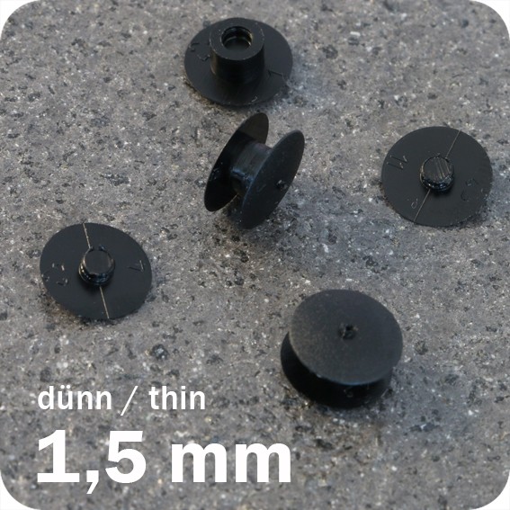Plastikinės spaudės, juodos sp., 1,5mm ilgio