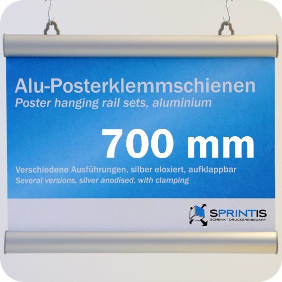 Laikiklių komplektas plakatams, 700mm, su 2 kabliukais, aliuminio rėmas (1 pora)