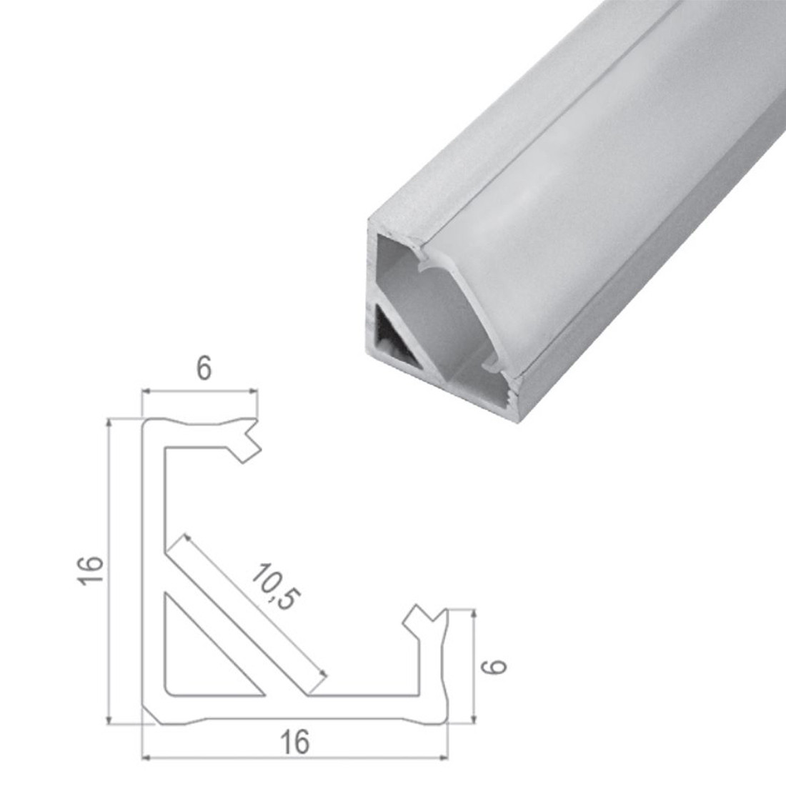 Aliuminio profilis LED CORNER 45 kampinis anoduotas 2m (R)
