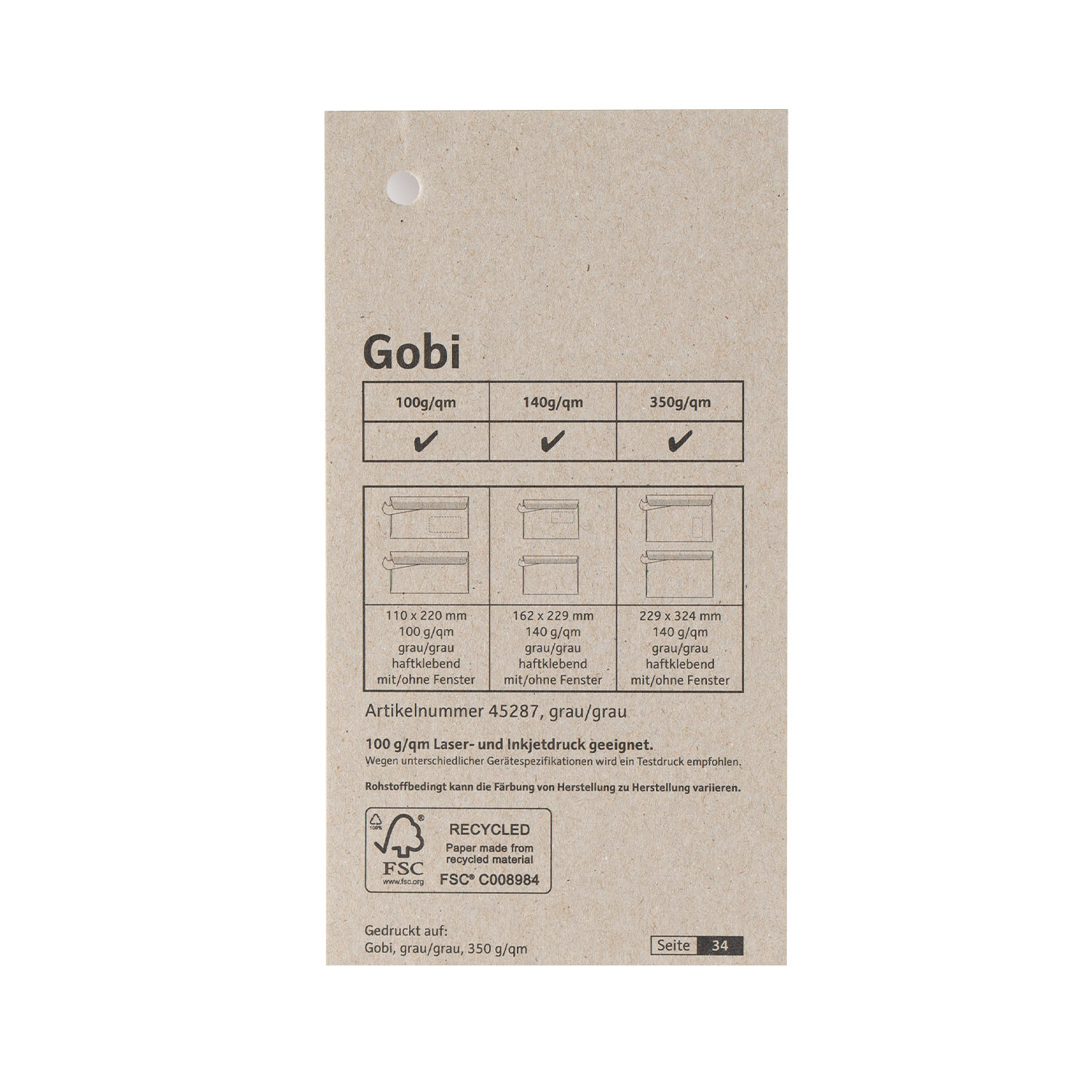 Igepa group Perdirbtas popierius Gobi Recycling (70x100 cm) 140 g/m²