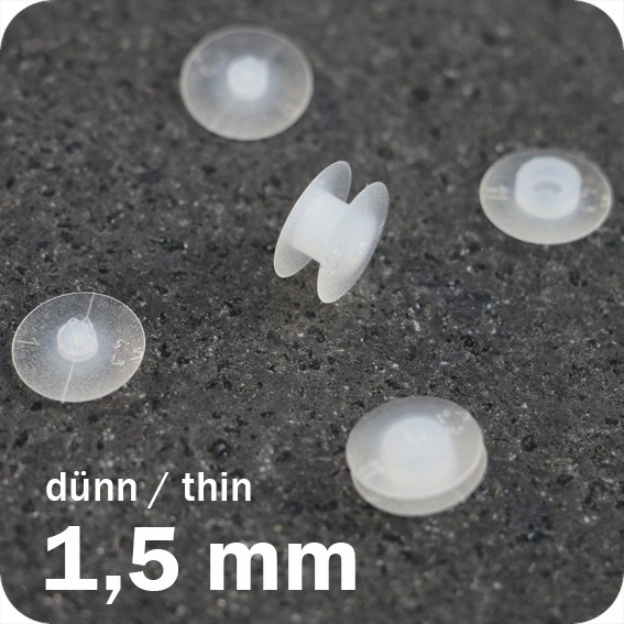 Plastikinės spaudės, skaidrios, 1,5mm ilgio