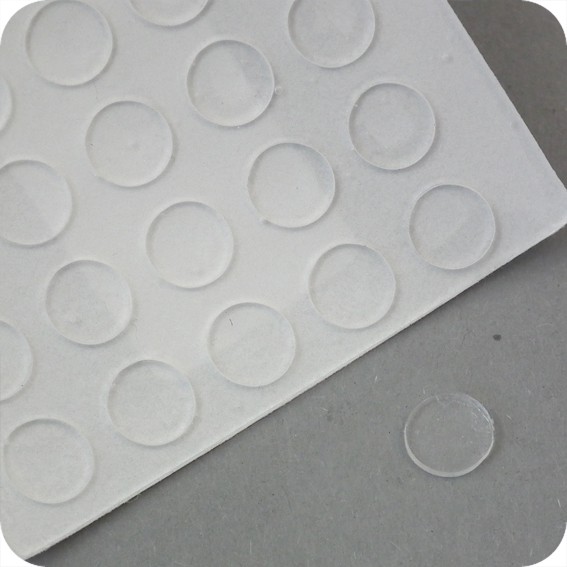 Lipnūs silikono kalneliai Bumpons ø - 8mm, 1,0mm storio, savilipiai, skaidrus, disko formos