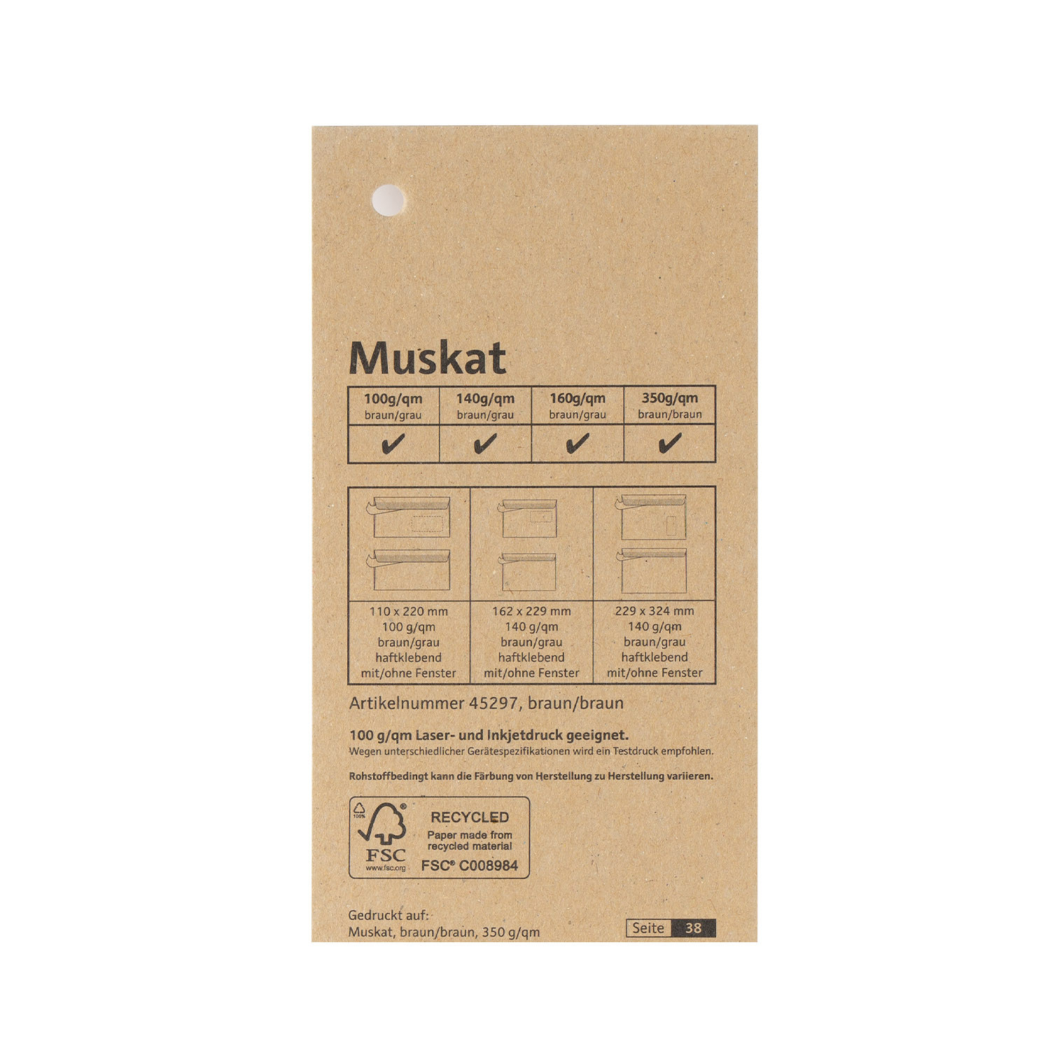 Igepa group Perdirbtas popierius Muskat Recycling Braun (100x70 cm) 350g/m2