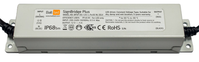 BALTLED LED Maitinimo šaltinis BaltLED Signbridge Plus 60W IP68