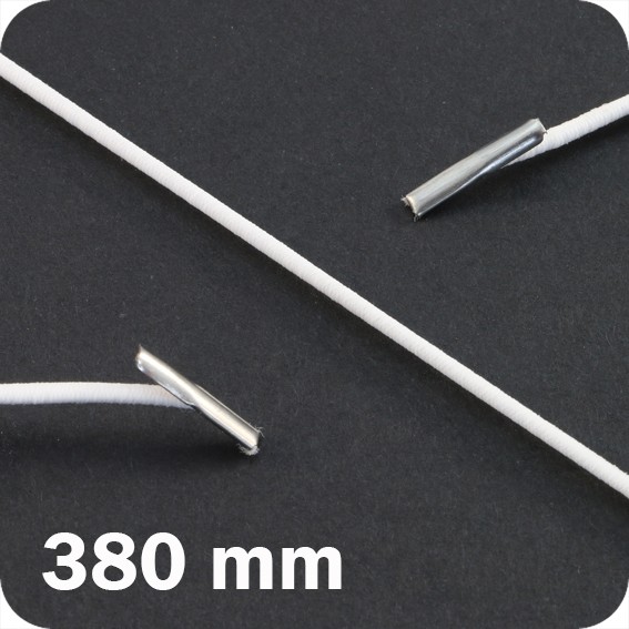 Apvalios elastinės gumelės su 2 metaliniais antgaliais 380mm ilgio, baltos sp. (100vnt.)