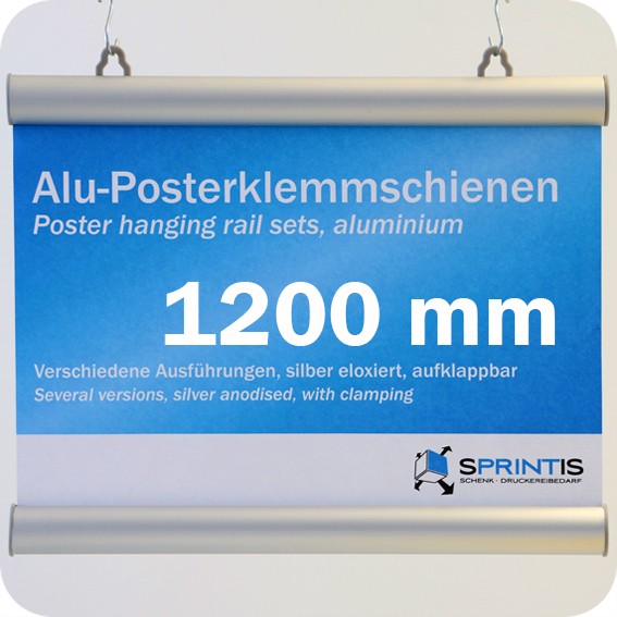 Laikiklių komplektas plakatams, 1200mm, su 2 kabliukais, aliuminio rėmas (1 pora)
