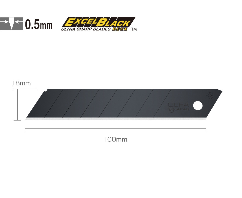 OLFA Geležtės LBB-10 18mm juodos Excel Black - ypač aštrios