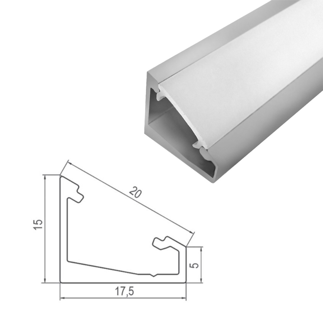 Aliuminio profilis LED CORNER 60/30 kampinis anoduotas 2m (R)