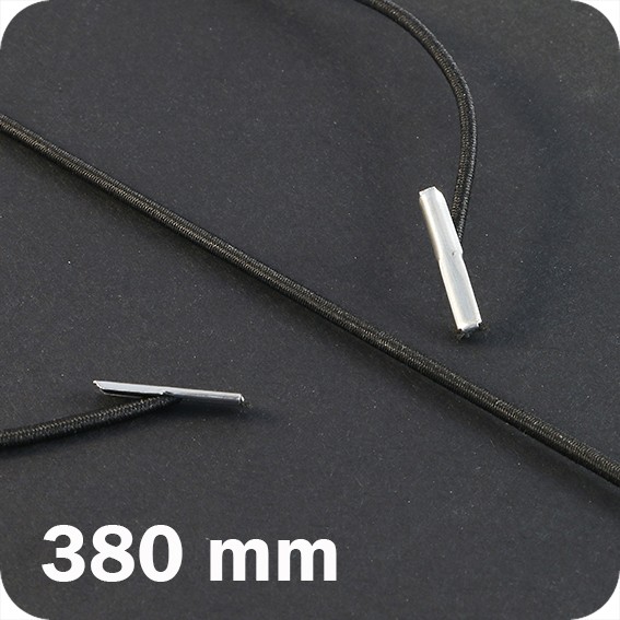 Apvalios elastinės gumelės su 2 metaliniais antgaliais 380mm ilgio, juodos sp. (100vnt.)